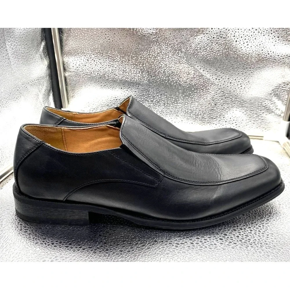 Joseph Abboud Dominic Venetian Loafer Shoes Mens 10 Black Leather Square‎ Toe